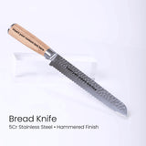 Bread knife with wooden handle on a white background