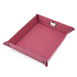 Pink leather tray with a handle on a white background