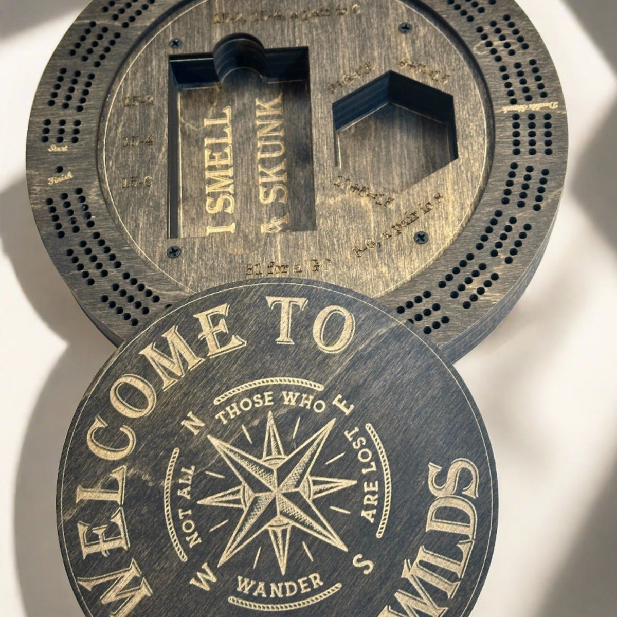 Personalized Round Cribbage board for Gifts,Cribbage Board with Storage ...
