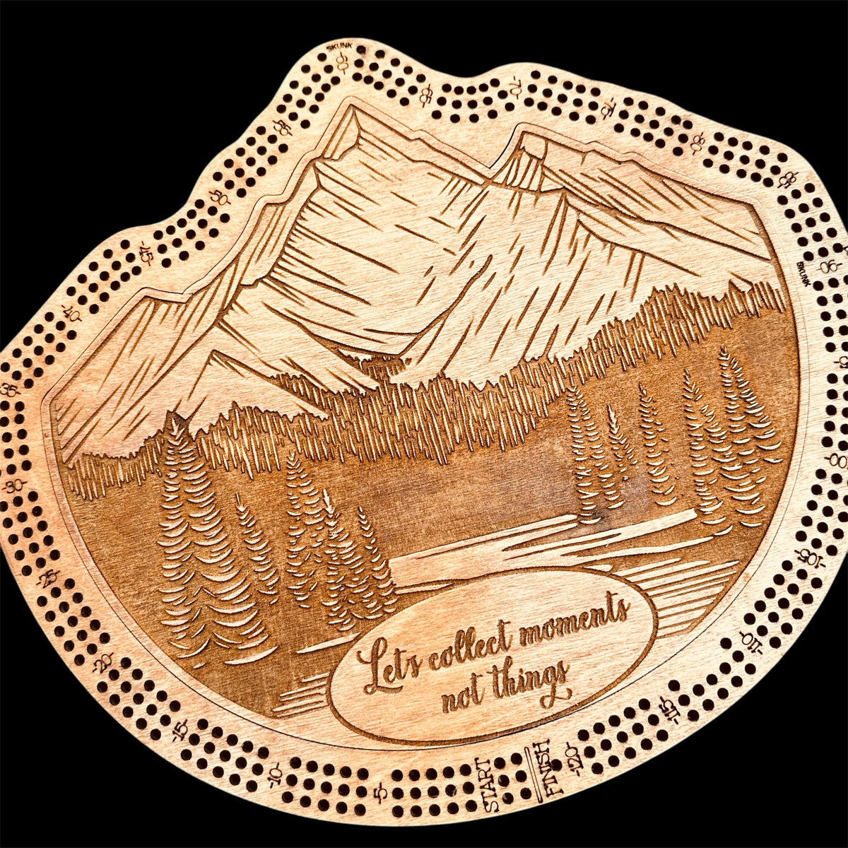 Mountain Design 3-Player Cribbage Board-laser Engraved with Card Holder and Peg Storage