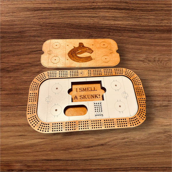 Planche de cribbage personnalisée avec chevilles métalliques et jeu de cartes