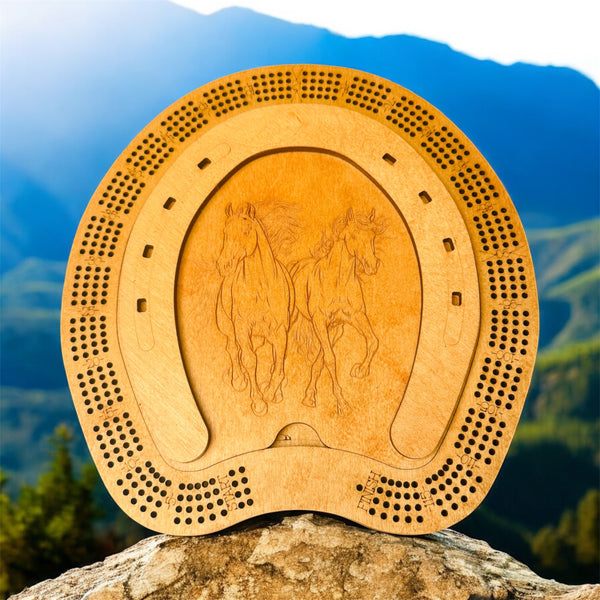 Horseshoe Cribbage Board – Handmade Wooden Horse Design with Peg Storage