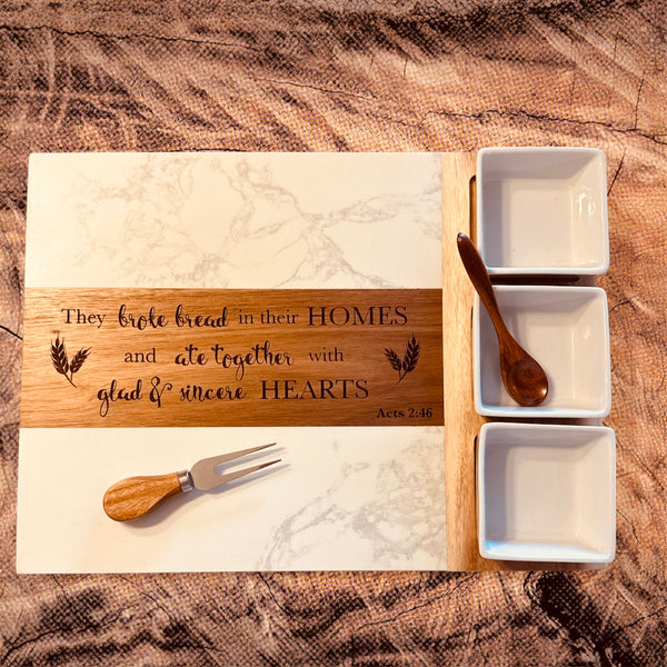 Personalized Marble & Acacia Charcuterie Set