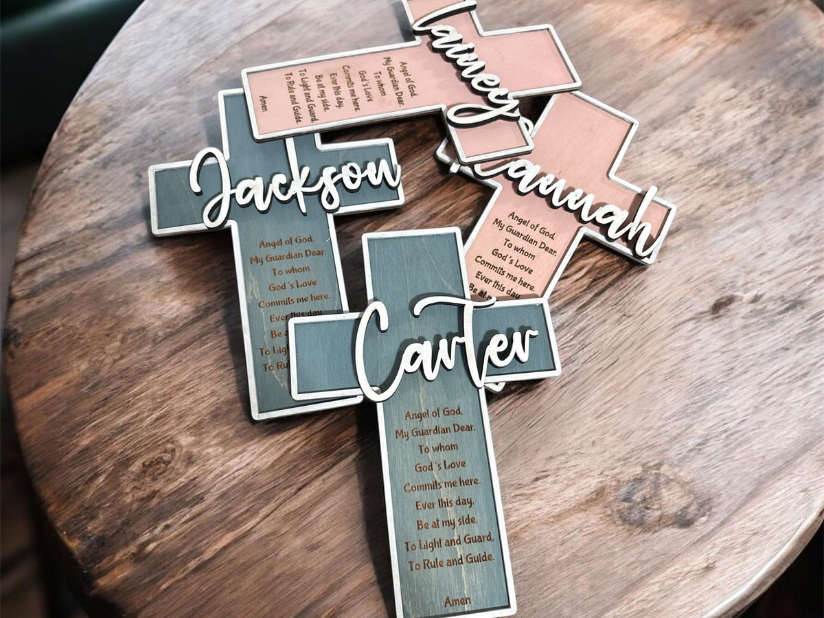 Personalized Wooden Cross with Name – Baptism, Birthday & Nursery Gift