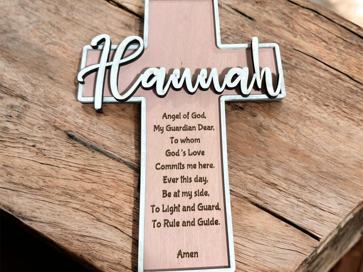Personalized Wooden Cross with Name – Baptism, Birthday & Nursery Gift