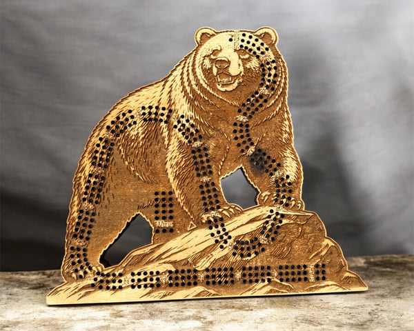 Grizzly Bear Cribbage Board-3 Player Track