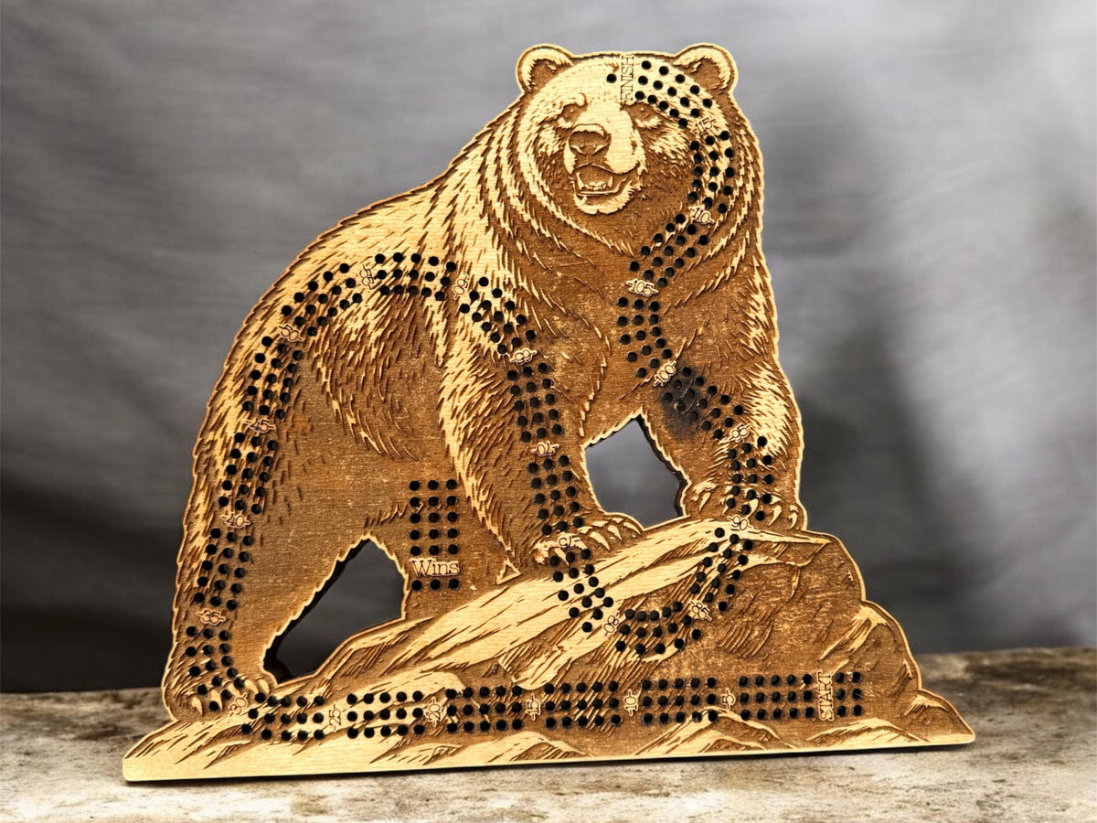 Grizzly Bear Cribbage Board-3 Player Track