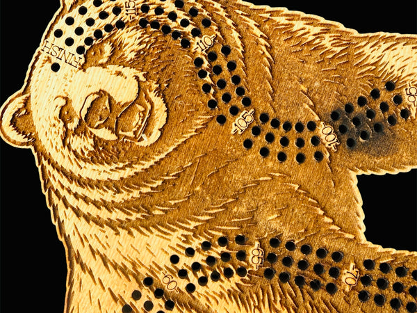 Grizzly Bear Cribbage Board-3 Player Track