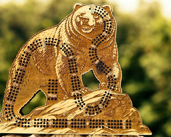 Grizzly Bear Cribbage Board-3 Player Track