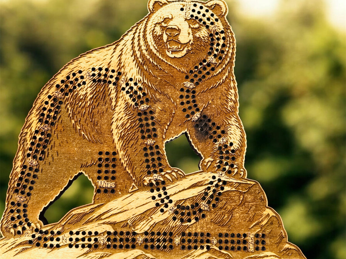 Grizzly Bear Cribbage Board-3 Player Track