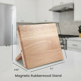 Wooden magnetic rubberwood stand with measurements on a kitchen counter