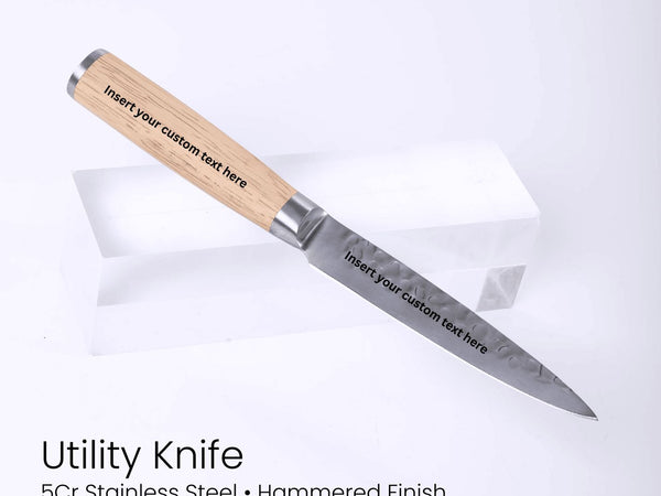 Utility knife with wooden handle on a white background