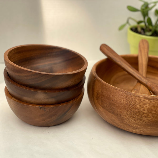 Acacia Wood Salad Bowl Set- (6 in. x 2.25 in.)