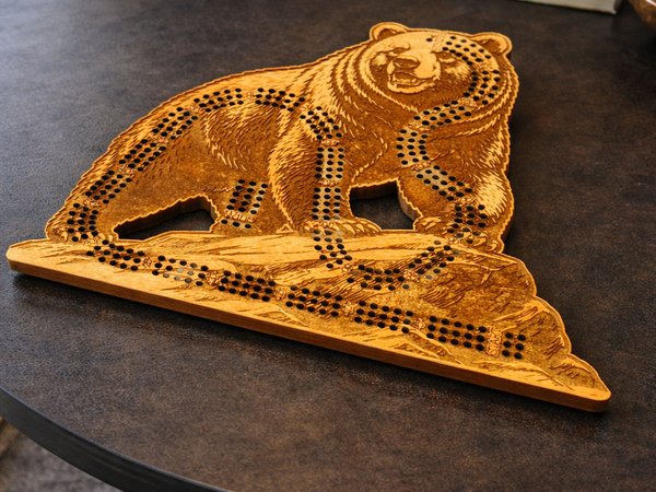 Grizzly Bear Cribbage Board-3 Player Track