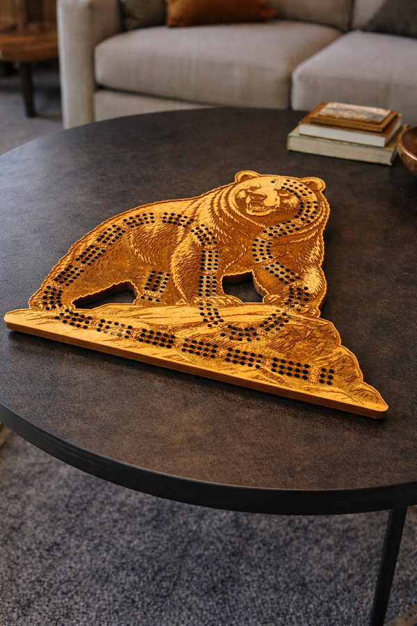 Grizzly Bear Cribbage Board-3 Player Track