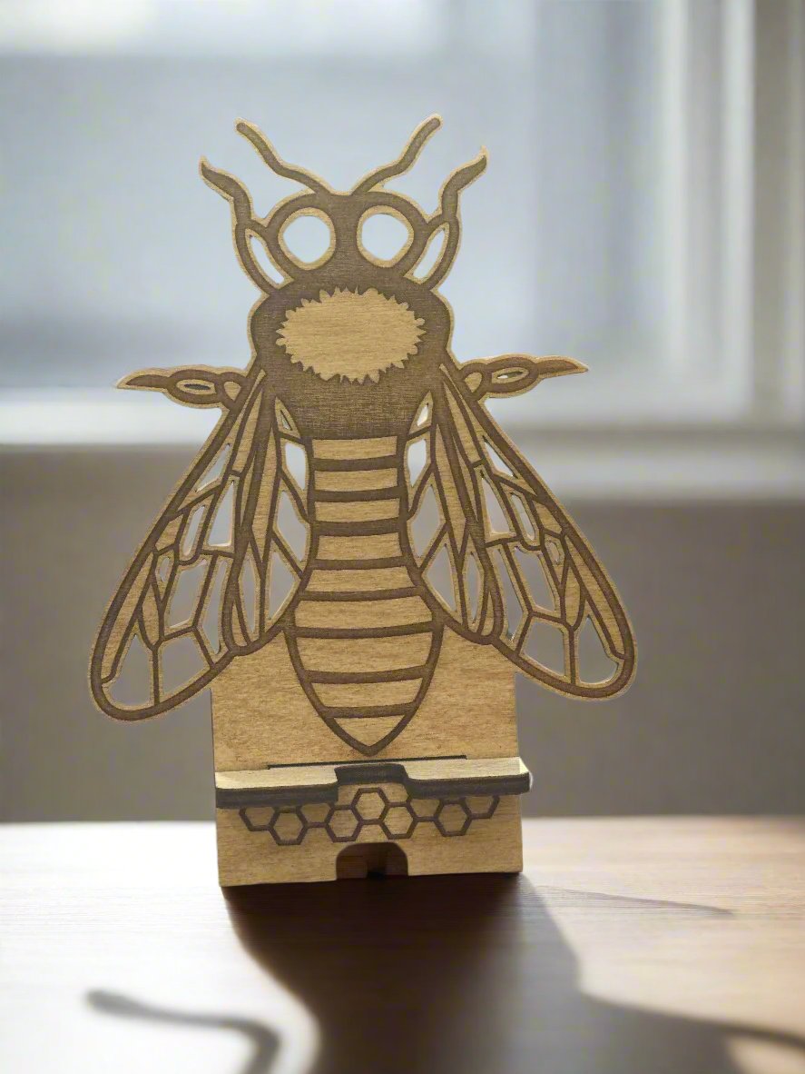 wood phone stand bee design