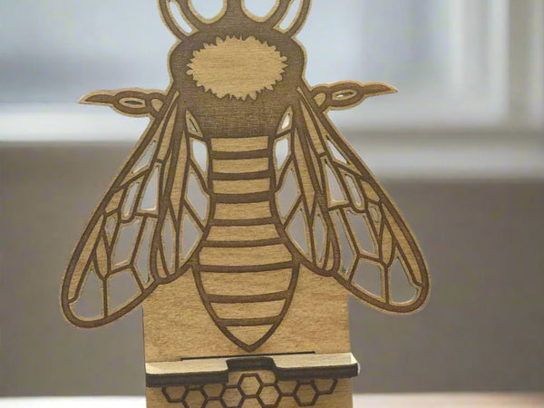 wood phone stand bee design