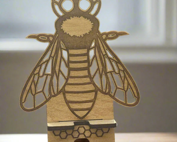 wood phone stand bee design