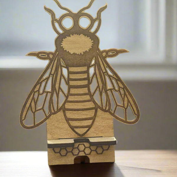 wood phone stand bee design