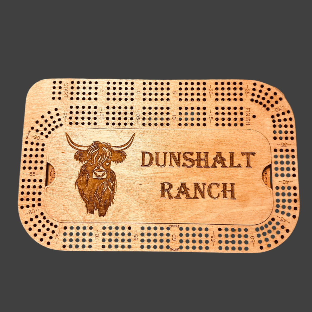 compact cribbage board with name and buffalo graphic engraving