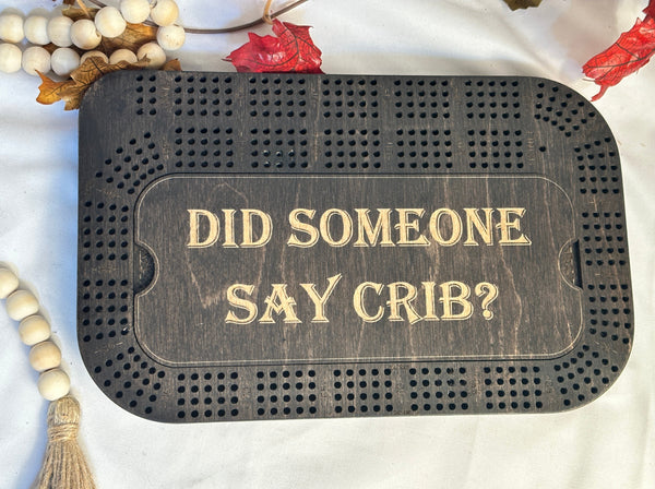 Black stain crib board with letter engraving