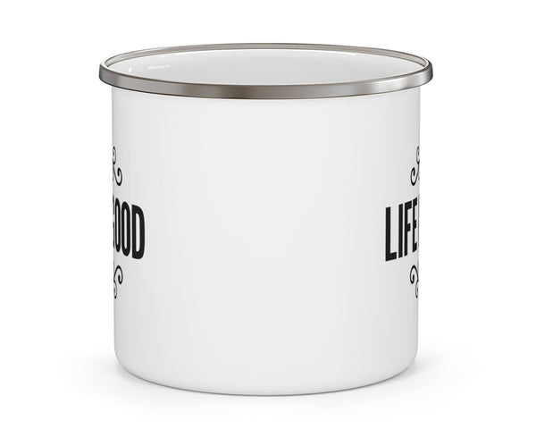 Enamel Camping Mug Life Is Good Word Art Illustration, Black-1