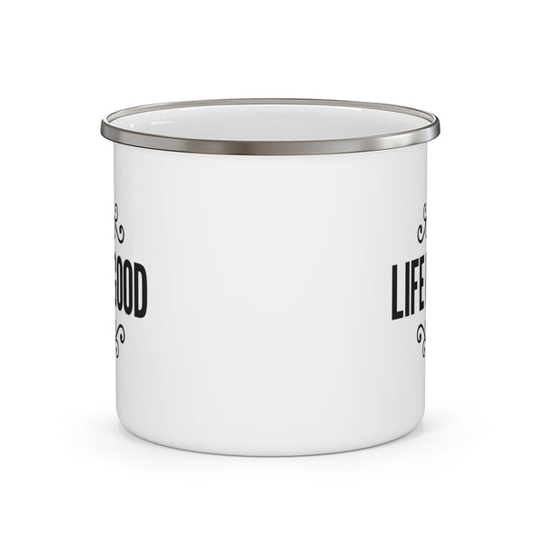 Enamel Camping Mug Life Is Good Word Art Illustration, Black-1