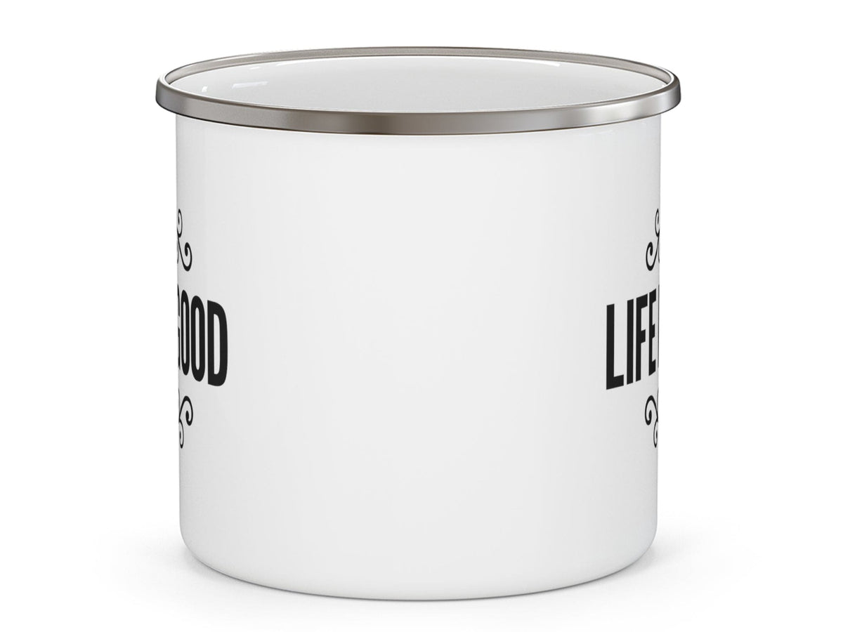 Enamel Camping Mug Life Is Good Word Art Illustration, Black-1