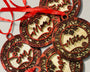 family themed christmas ornament-personalized painted red and wood background finish.2 layer wood 