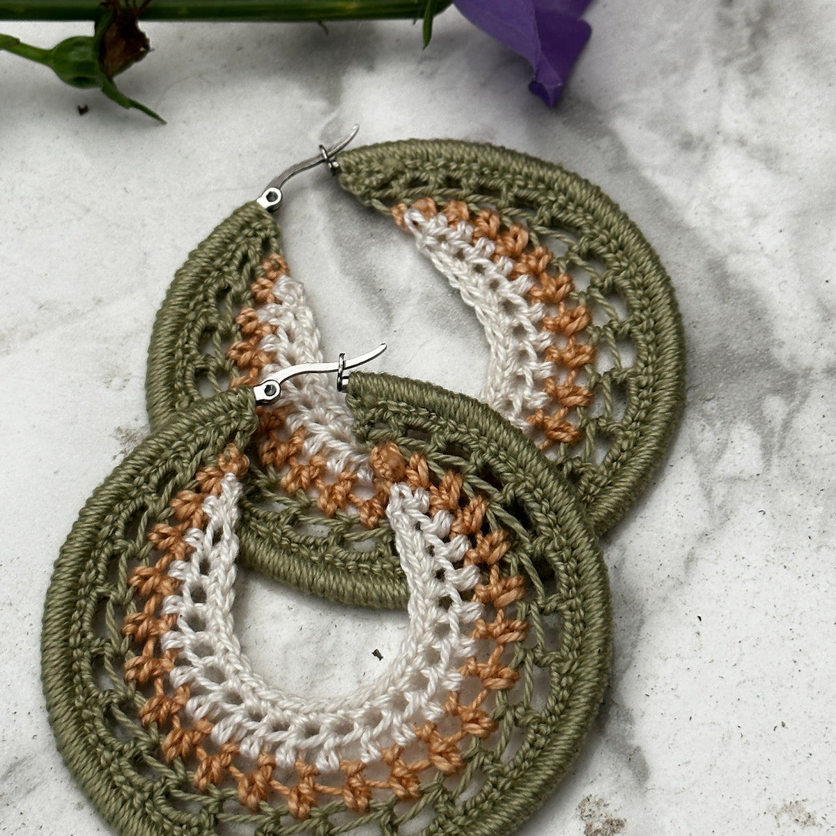 handmade crochet cotton yarn earring avocado colour