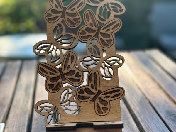 Wood Phone Stand and Home Decor - Laser-Cut, Custom Designs and Stain Options