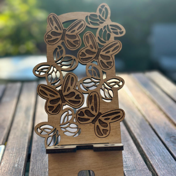 Wood Phone Stand and Home Decor - Laser-Cut, Custom Designs and Stain Options