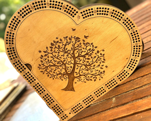 Heart-Shaped 3-Player Cribbage Board - Personalized, Baltic Birch, Laser Cut