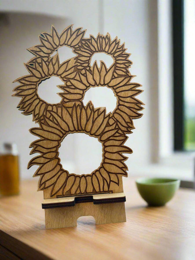 Wood Phone Stand and Home Decor - Laser-Cut, Custom Designs and Stain Options