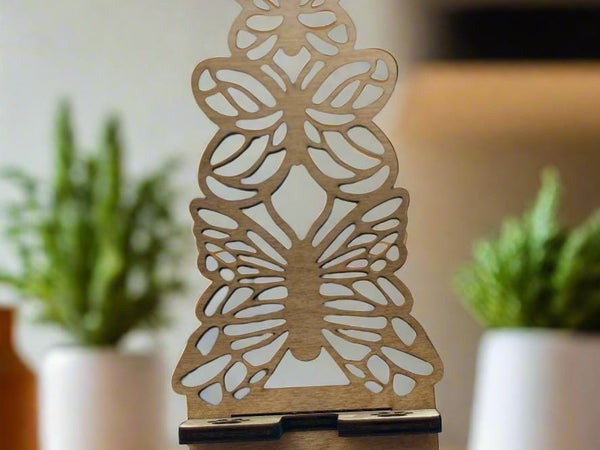 Wood Phone Stand and Home Decor - Laser-Cut, Custom Designs and Stain Options