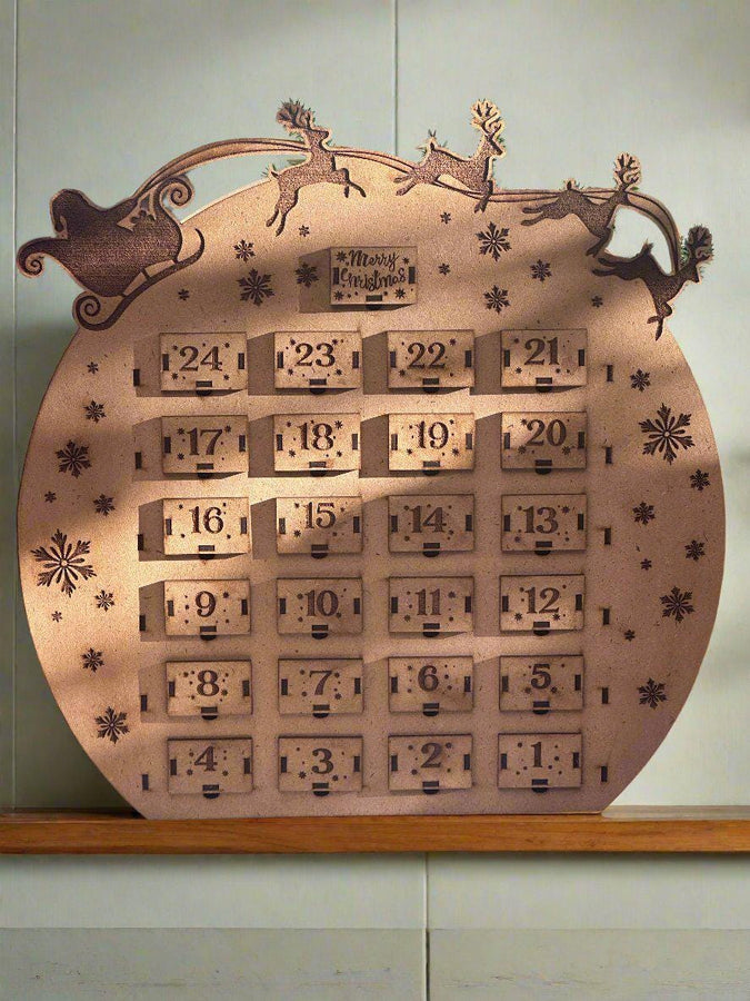 16-Inch Handcrafted Wooden Christmas Advent Calendar with 25 Drawers – Personalized & Eco-Friendly Holiday Decor