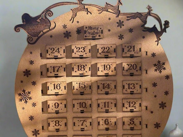16-Inch Handcrafted Wooden Christmas Advent Calendar with 25 Drawers – Personalized & Eco-Friendly Holiday Decor