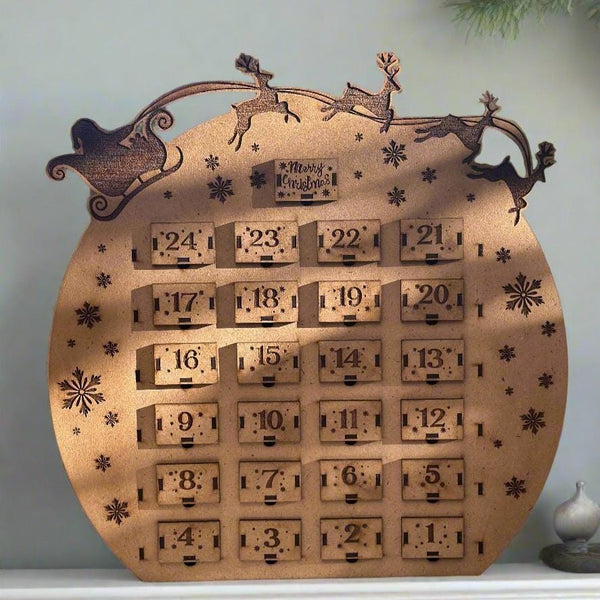 16-Inch Handcrafted Wooden Christmas Advent Calendar with 25 Drawers – Personalized & Eco-Friendly Holiday Decor