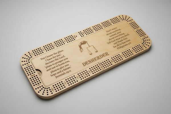 large cribbage board -maple stain with engraving