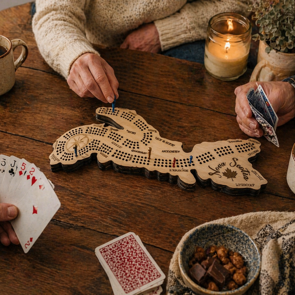 Nova Scotia Map Cribbage Board – 3 Player Wooden Crib Board with Engraved Cities
