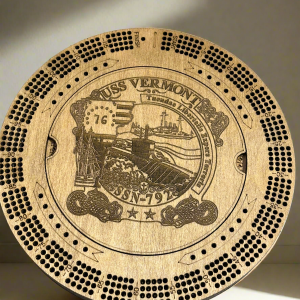 Customized Round Cribbage Board,10.75 in.,4  Player Board