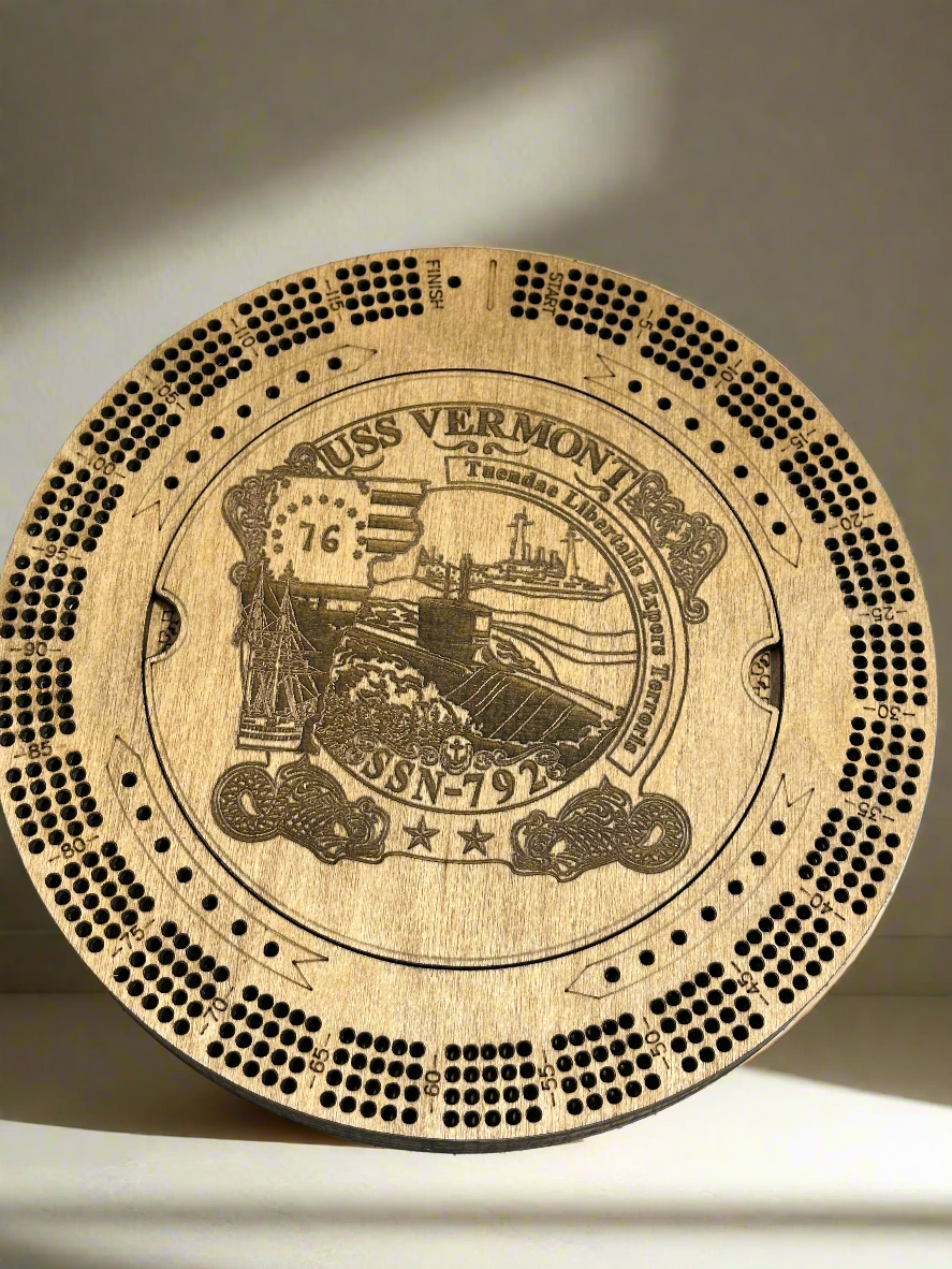 Customized Round Cribbage Board,10.75 in.,4  Player Board