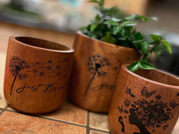 Ensemble de 3 pots en bois d'acacia