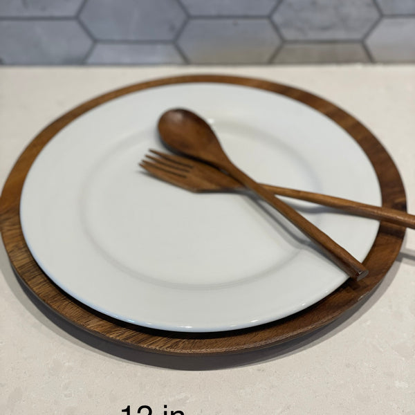Ensemble de 4 sous-assiettes en bois d'acacia