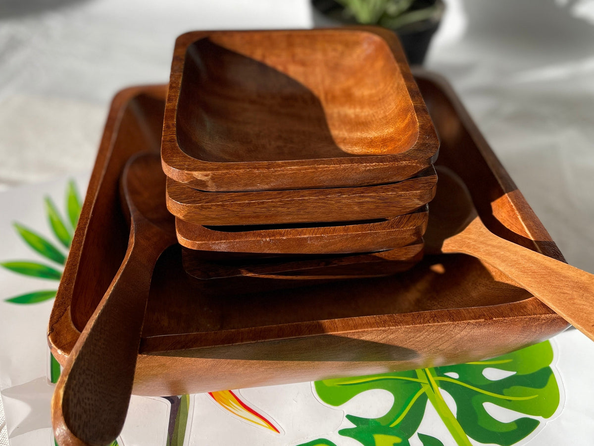 acacia wood square salad bowl set
