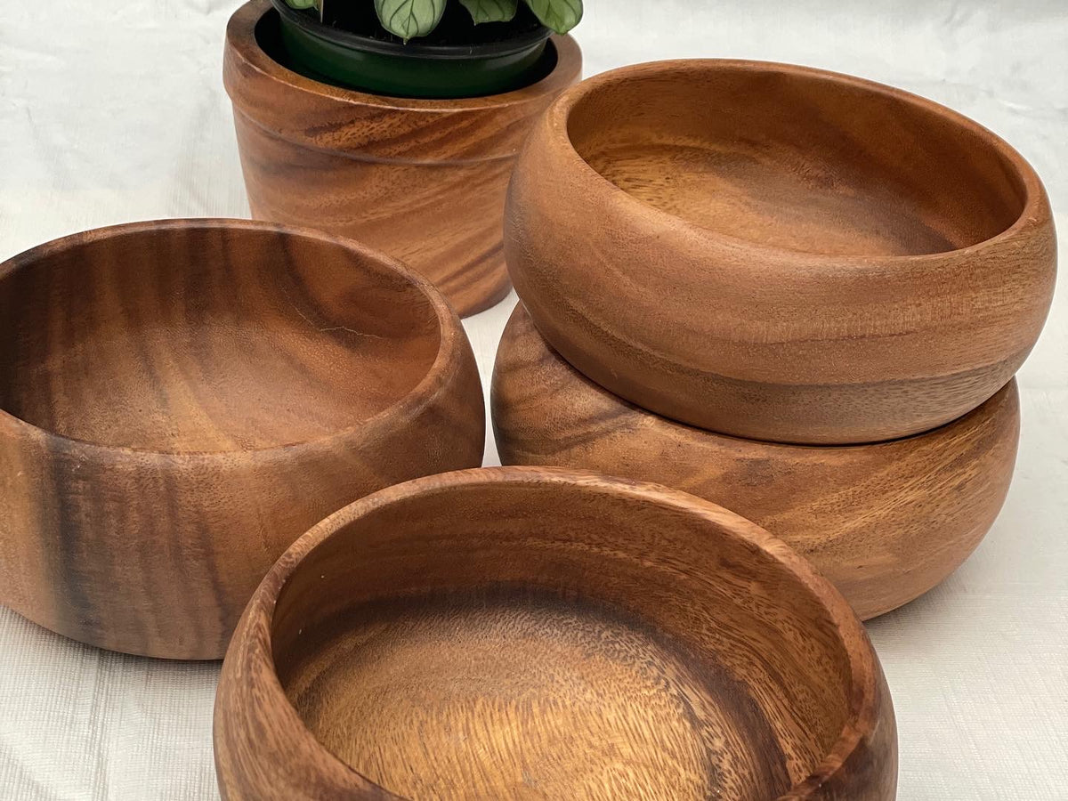 Set of 4 Acacia Wood  Calabash Salad Bowl ( 6 in.x 3 in.)