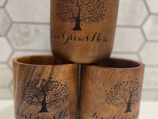 Ensemble de 3 pots en bois d'acacia