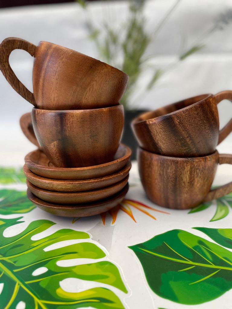 Coffee and Tea Cup Set,Acacia Wood Tea Cup Set