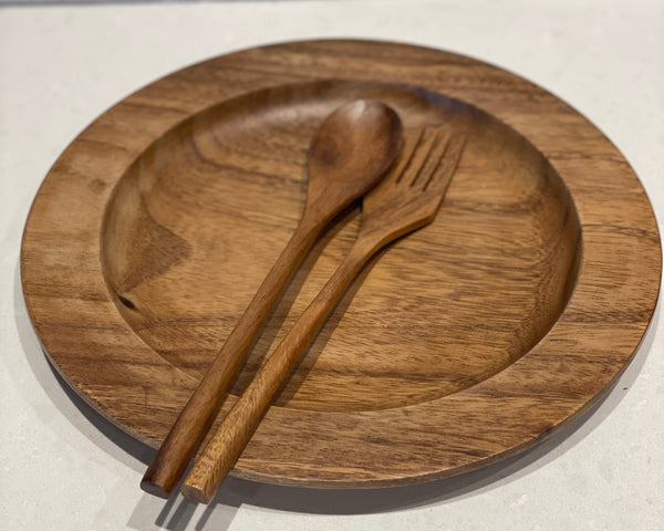 Ensemble de 4 sous-assiettes en bois d'acacia