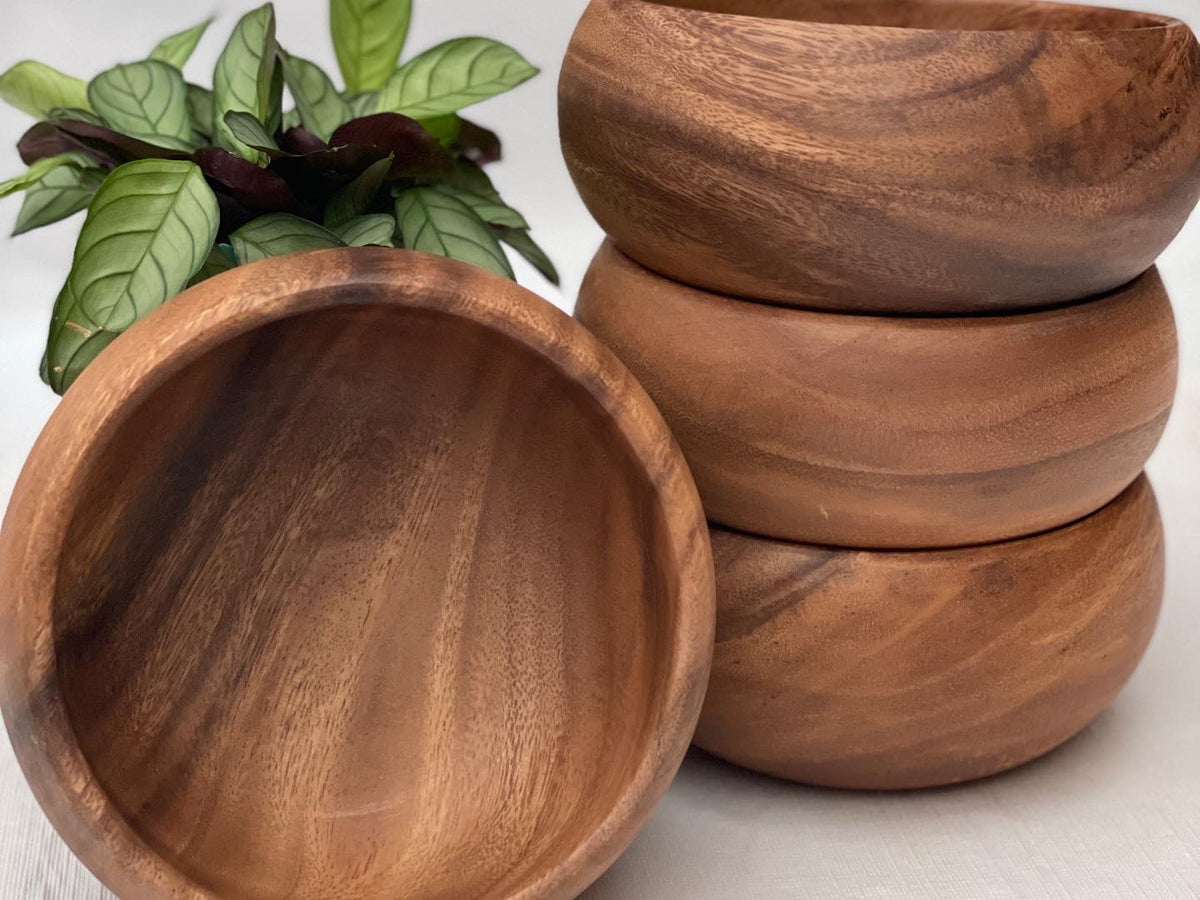 Set of 4 Acacia Wood  Calabash Salad Bowl ( 6 in.x 3 in.)